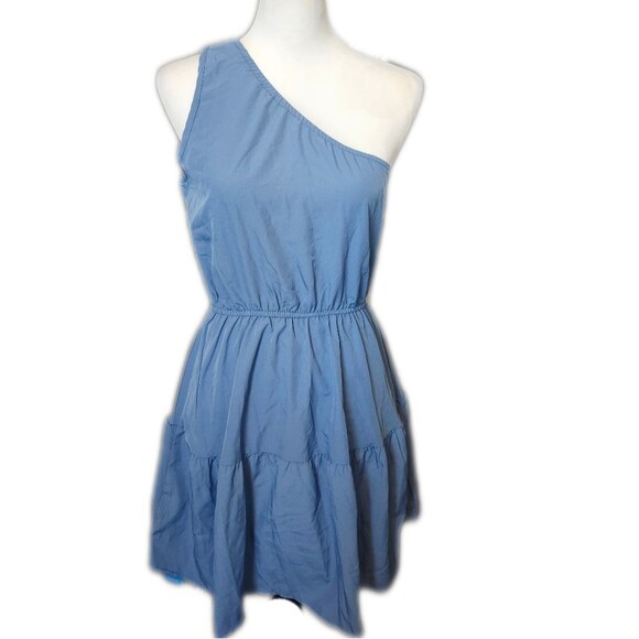 Cupshe NWT Dusty Blue One Shoulder Mini Dress, Elastic Waistband, S - Picture 1 of 12